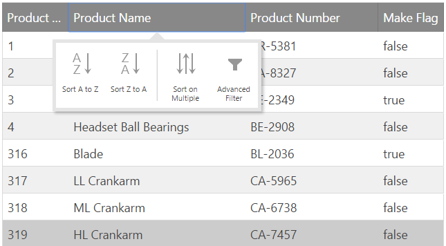 Feature chooser in touch context