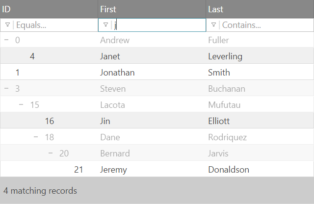 igTreeGrid Filtering