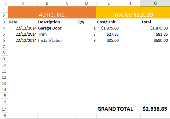 Result in Excel